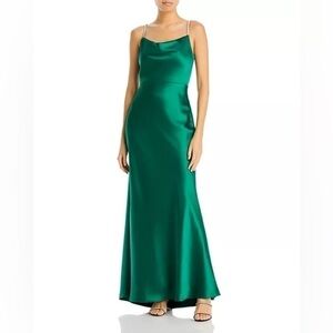 NWT AQUA Satin Cowl Open Back Gown - evening dress size 4 emerald